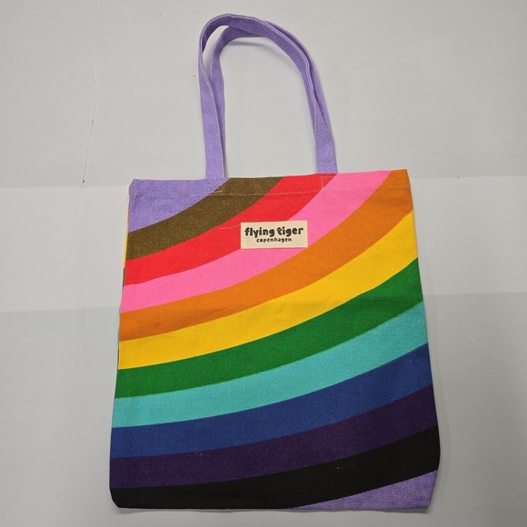 Flying Tiger Copenhagen Handbags - Flying Tiger Copenhagen Rainbow Canvas Tote Bag Multicolored Striped Shopper